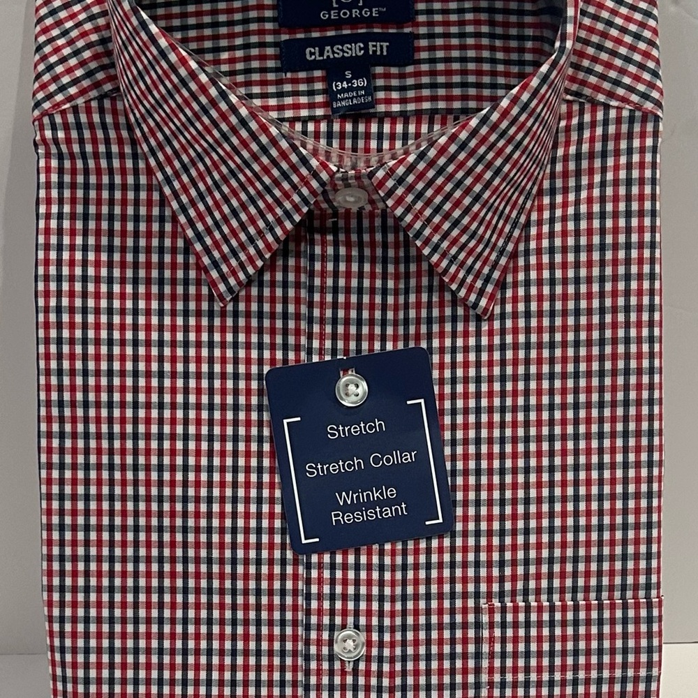 George Men's Red and White Checkered Button Down Shirt